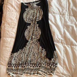 embellished patterned black and white maxi skirt